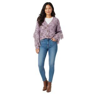Jessica Simpson Cropped Fringe Cardigan Sweater NWT Small Multicolor Knit